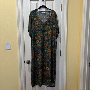 Natural Life Multi-Color Floral Print Maxi Dress Sz L Prairie Granola Girl Vacay